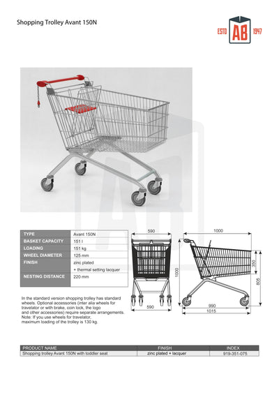 150L High-Capacity Shopping Trolley – Avant Series (Model 150N)