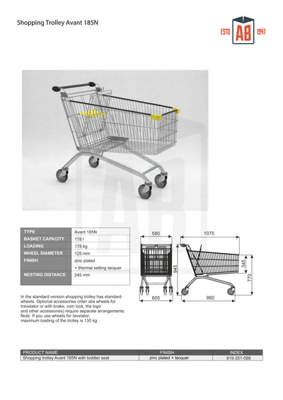 185L High-Capacity Shopping Trolley – Avant Series (Model 185N)