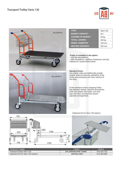 Vario 120 Transport Trolley – Fixed Basket Trolley with Plywood Platform