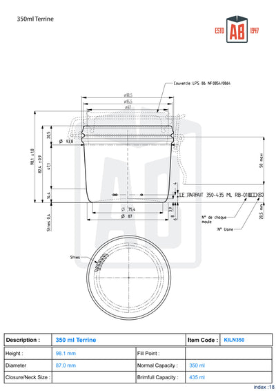 Tarro de cristal con clip para horno de 350 ml para terrina