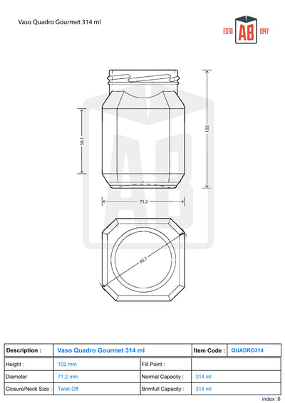 Tarro de cristal Quadro Gourmet de 314 ml