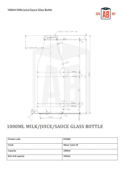 Botella de vidrio de 1000 ml