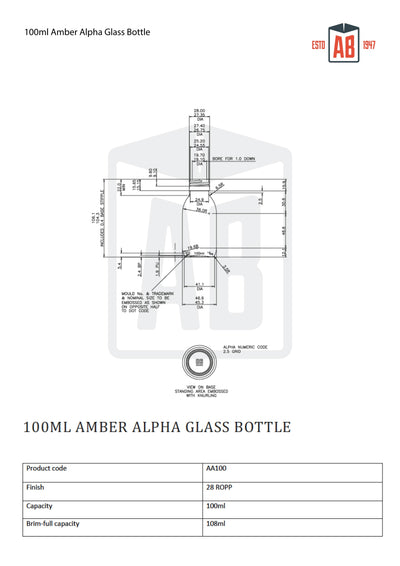 Botella de vidrio Alpha color ámbar de 100 ml