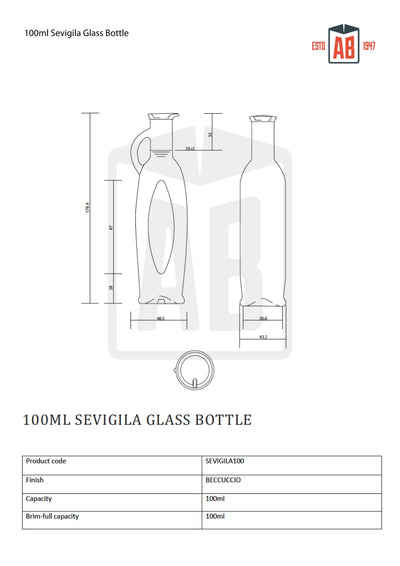 Botella de vidrio Seviglia de 100 ml