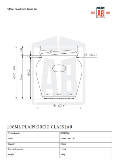 Tarro de cristal Orcio liso de 106 ml