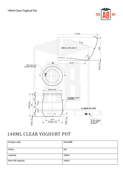 Bote de yogur transparente de 140 ml