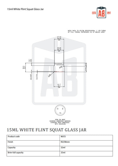 Frasco de vidrio blanco Flint de 15 ml