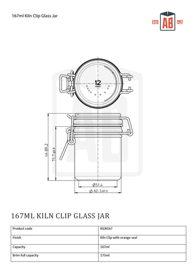 Tarro de vidrio con clip para horno de 167 ml