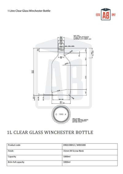 Botella Winchester de vidrio transparente de 1 litro