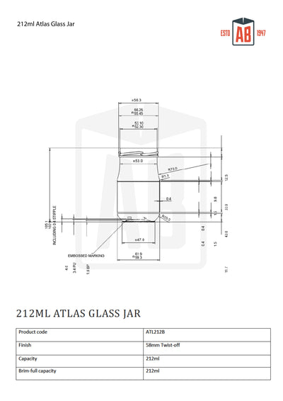 Tarro de cristal Atlas de 212 ml