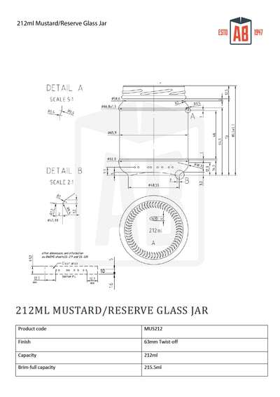 Frasco de vidrio de 212 ml para mostaza/reserva