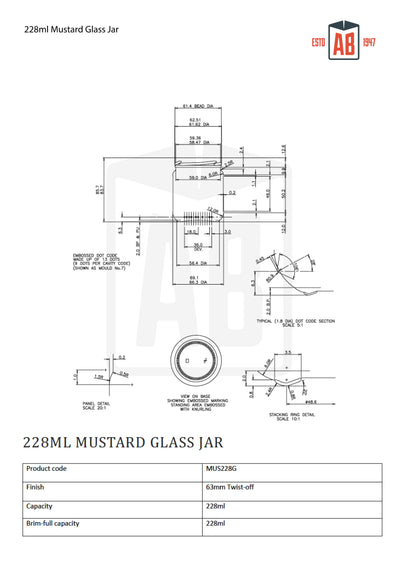 Tarro de cristal para mostaza de 228 ml