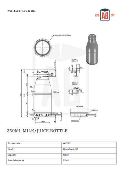 Botella de leche o jugo de 250 ml