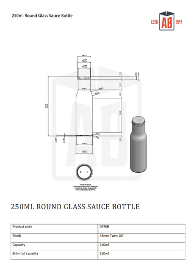 Botella de salsa de vidrio redonda de 250 ml