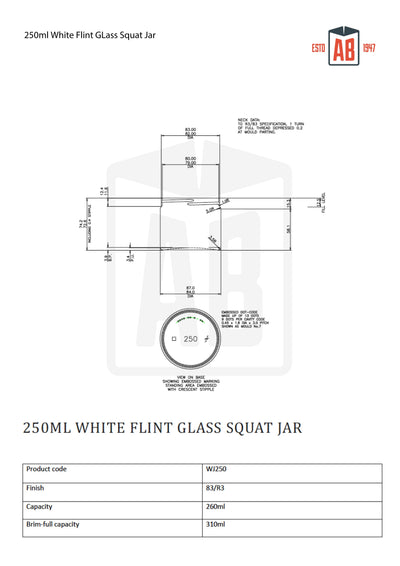 Frasco de vidrio blanco Flint de 250 ml