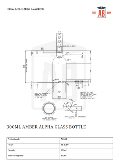 Botella de vidrio Alpha color ámbar de 300 ml