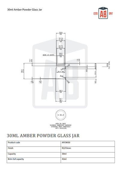 Tarro de vidrio color ámbar para polvos de 30 ml