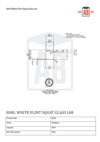 Frasco de vidrio blanco Flint de 30 ml