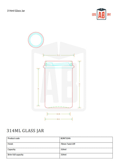 Tarro de cristal de 314 ml