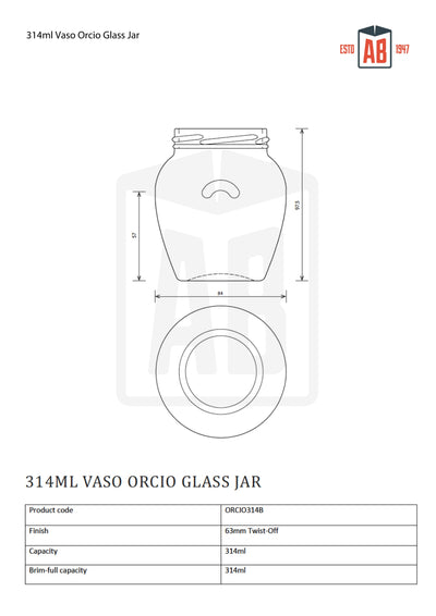 Tarro de cristal Vaso Orcio de 314 ml