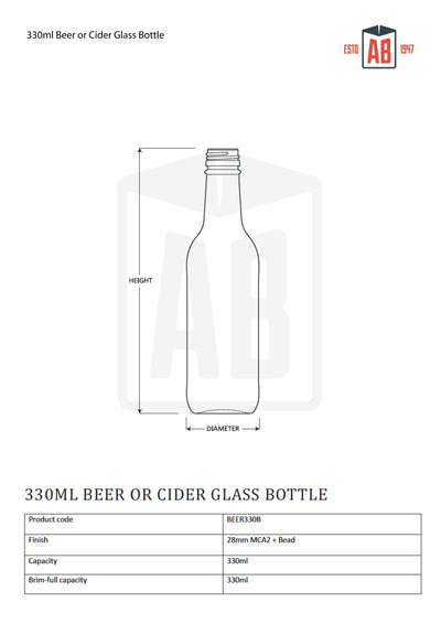 Botella de vidrio para sidra o cerveza de 330 ml
