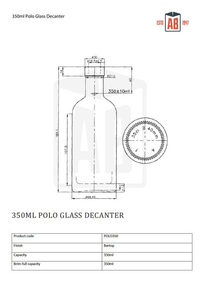 Decantador de vidrio Polo de 350 ml