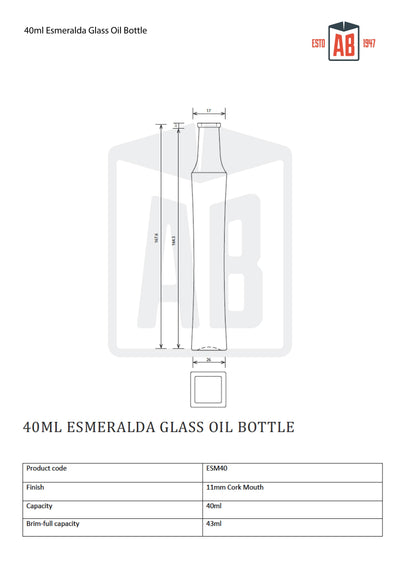 Botella de aceite de vidrio Esmeralda de 40 ml (apertura con corcho)