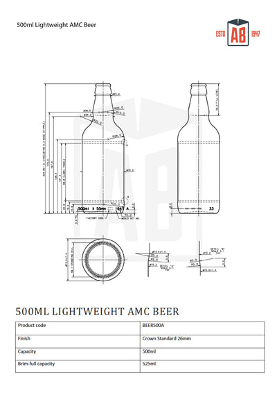 Botella de cerveza AMC ligera de 500 ml