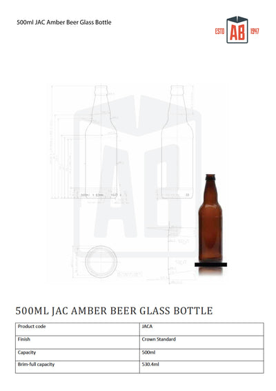 Botella de cerveza de vidrio ámbar JAC de 500 ml
