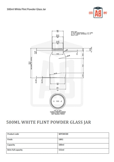 Tarro de vidrio blanco con 500 ml para polvo