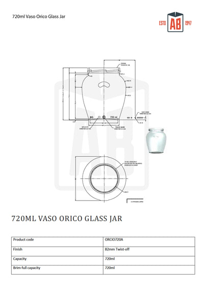 Tarro de cristal Vaso Orcio de 720 ml