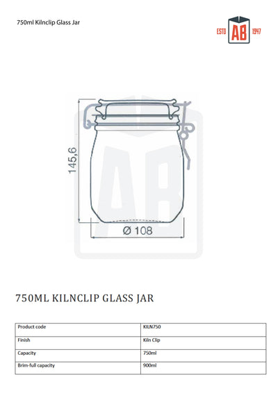 Tarro de vidrio con clip para horno de 750 ml