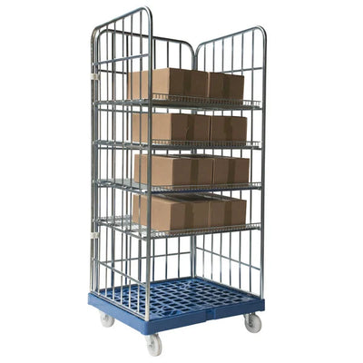 3-Sided Display Roll Container – 810x720x1808mm, 4 Removable Shelves, Electrolytically Galvanized