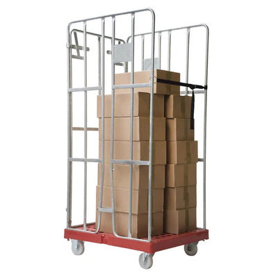 3-Sided Roll Cage – 810x680x1680mm, Hot-Dip Galvanized with Strap and Plastic Base