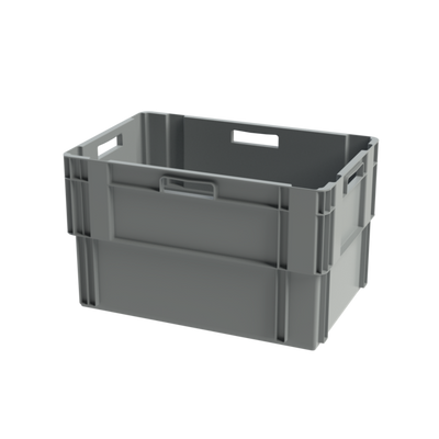 Grey Stack and Nest Box – 600x400x360mm – 65 Litres – Heavy-Duty Nestable Storage Crate