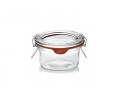 Frasco de vidrio Weck de 50 ml con tapa, aro y clips