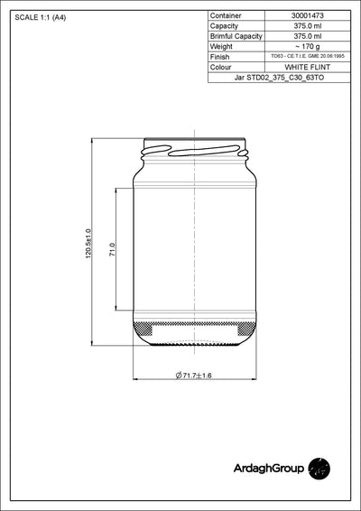 Tarro de comida de vidrio Flint de 375 ml - Ardagh