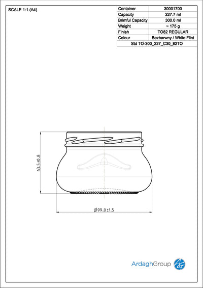 Tarro de vidrio Flint de 300 ml para alimentos - Ardagh