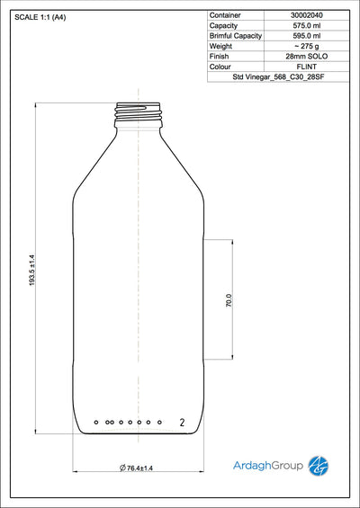 Botella de vidrio Flint de 575 ml para vinagre de un solo uso - Ardagh