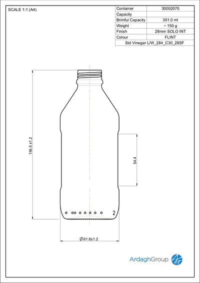 Botella de vidrio Flint de 284 ml para vinagre de un solo uso - Ardagh