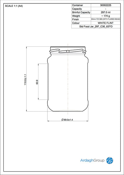 Tarro de vidrio Flint de 297 ml para alimentos - Ardagh