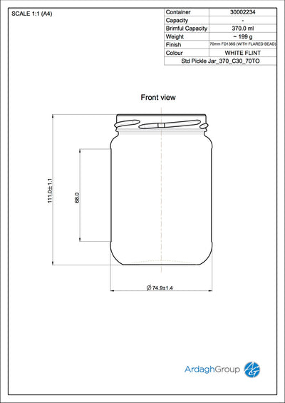 Tarro de vidrio para encurtidos de 370 ml - Ardagh Glass