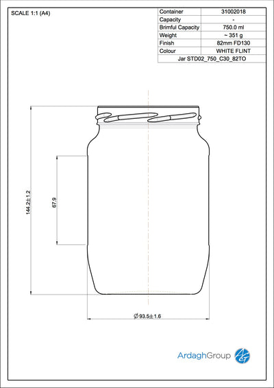 Tarro de vidrio de sílex para alimentos de 750 ml - Ardagh