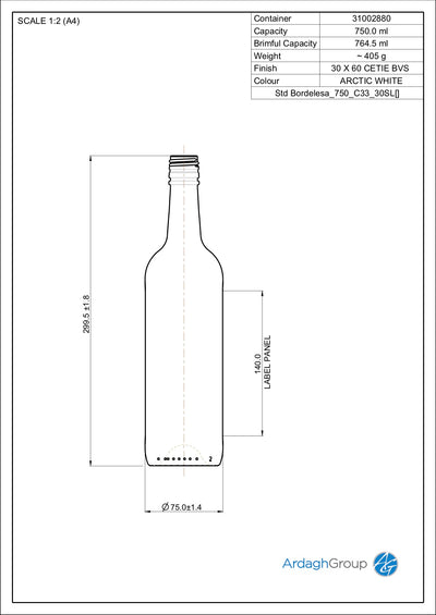 750ml Flint Glass Bordelesa Oneway Wine Bottle - Ardagh