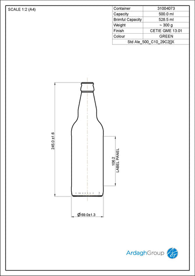 500ml Glass Ale Oneway Beer Bottle - Ardagh