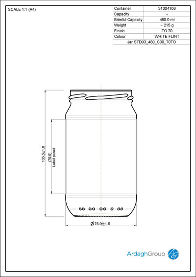 Tarro de comida de vidrio Flint de 480 ml - Ardagh