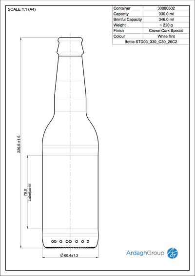 Botella de cerveza de vidrio flint de 330 ml - Ardagh