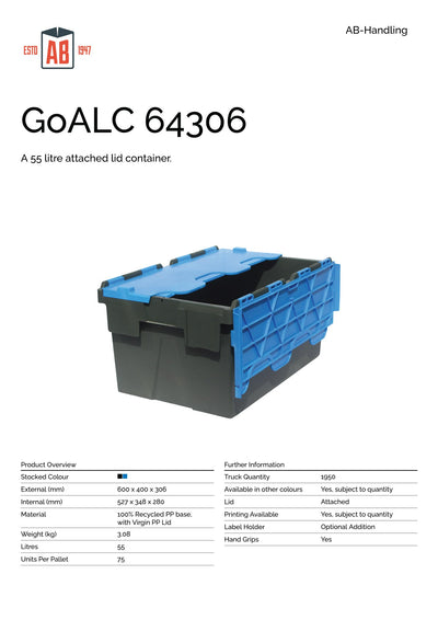 600 x 400 x 306mm Attached Lid Plastic Box (55L) – Heavy Duty PP Storage Container