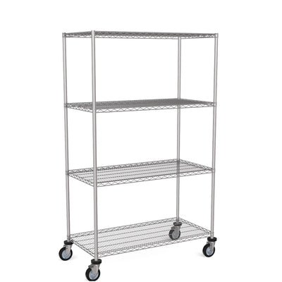 Zinc Wire Shelving – Mobile Unit 1740mm High | 4 Tier Heavy Duty Storage Rack