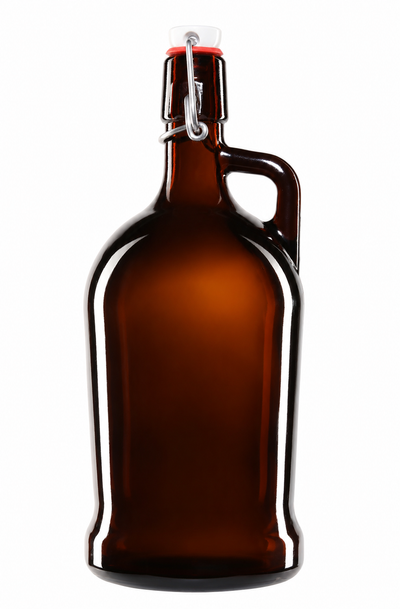 Growler de vidrio ámbar de 1 litro con asa y tapa de swing-stopper